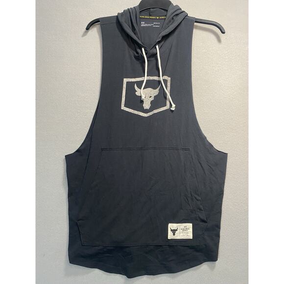 Under Armour x Project Rock Men Hoodie L Black Iron Paradise Heatgear Sleeveless - Picture 1 of 9